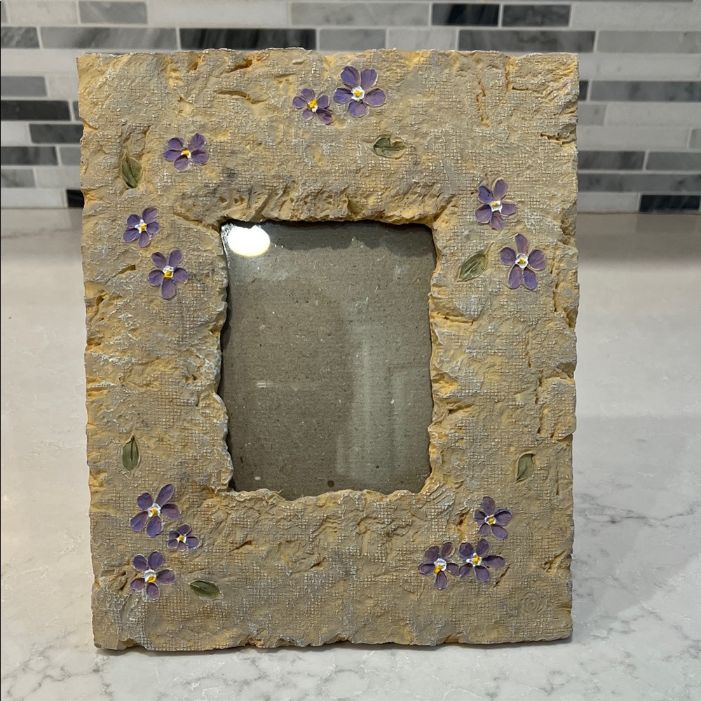 Floral Stone Picture Frame 3 1/2  X 4 Photo Square Rustic Texture Appearance